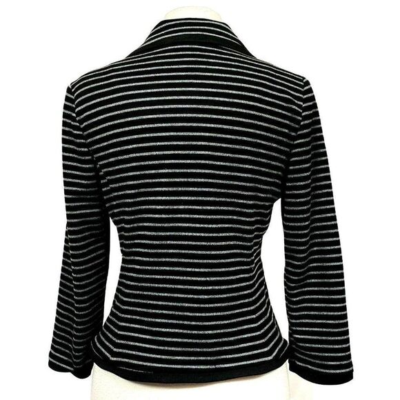 Sandro Studio Sz S Black & Gray Striped Semi-Fitted Shorter Length Jacket Blazer - Picture 6 of 7